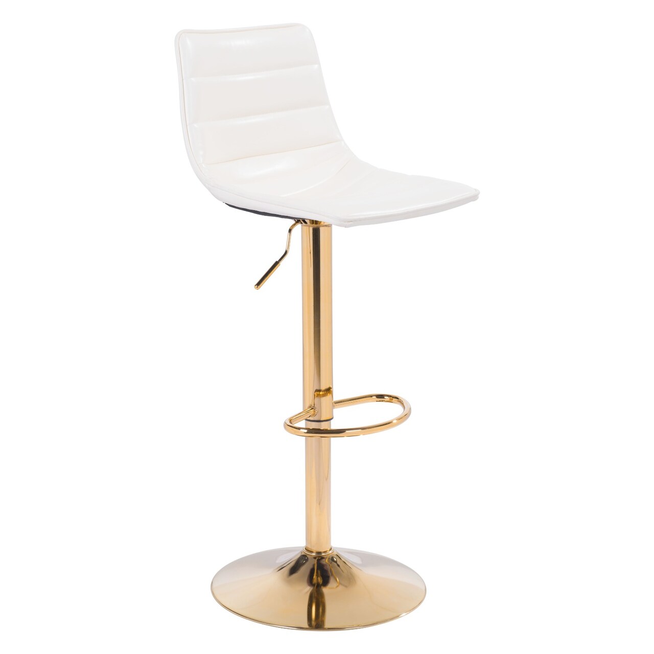 Modern Home 43.25&#x22; White and Gold Upholstered Adjustable Swivel Bar Chair